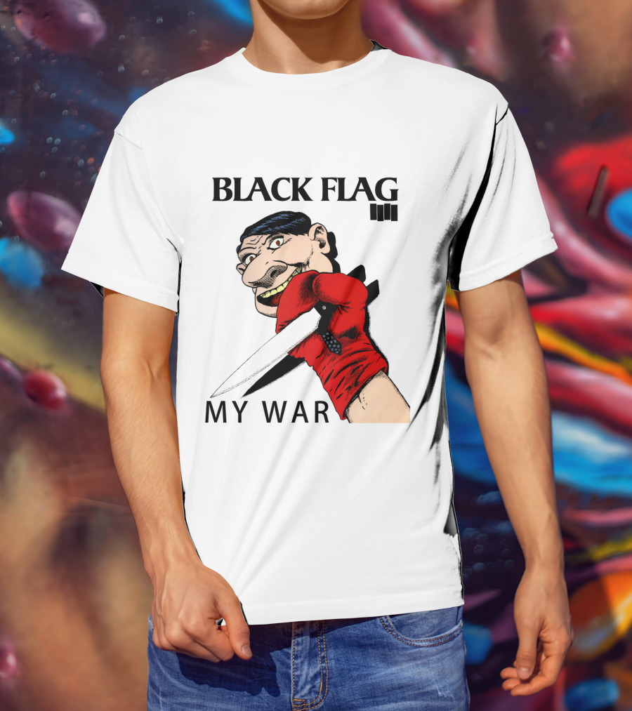 Black Flag My War Red Glove Knife Cartoon Face T-Shirt