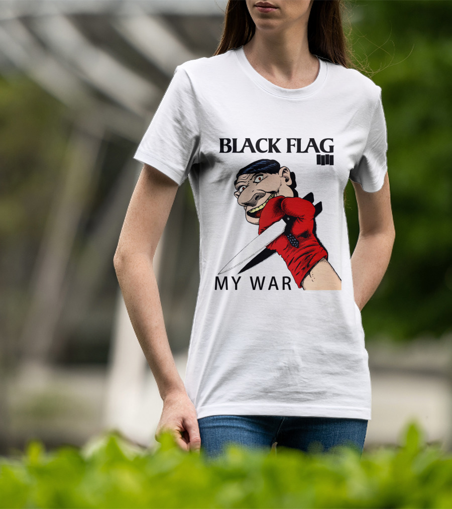 Black Flag My War Red Glove Knife Cartoon Face T-Shirt