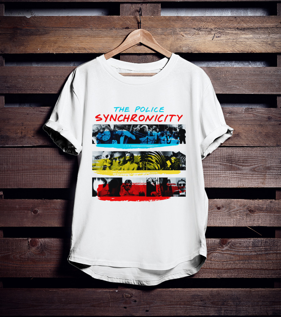 The Police Synchronicity Album Cover Art Blue Yellow Red Stripes T-Shirt