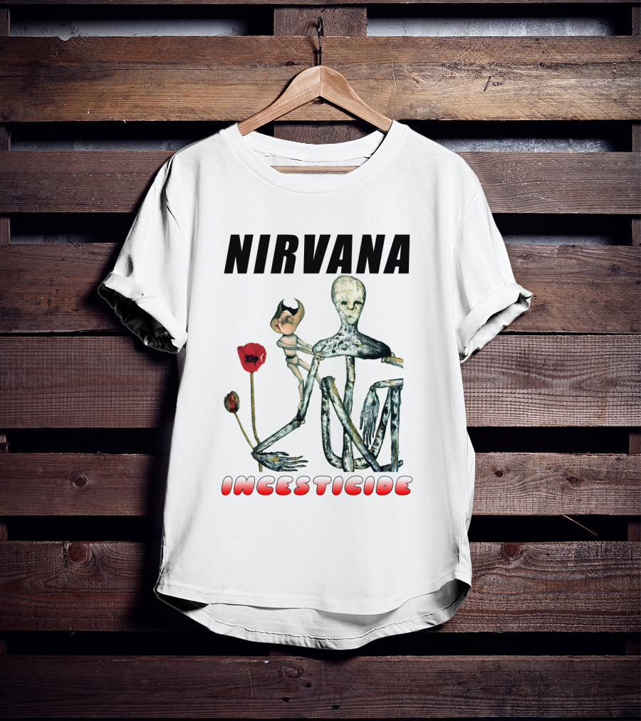 Nirvana Incesticide Album Cover Art With Surreal Skeleton Figure And Red Flowers T-Shirt
