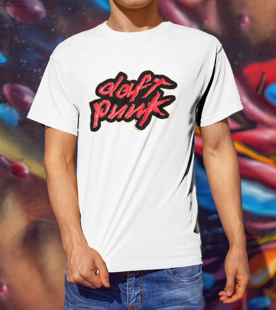 Daft Punk Logo Red Stylized Text T-Shirt