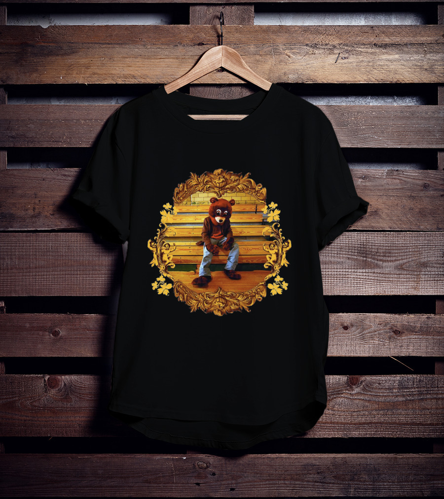 Kanye West The College Dropout Bear Sitting On Wooden Bleachers Gold Ornate Frame T-Shirt
