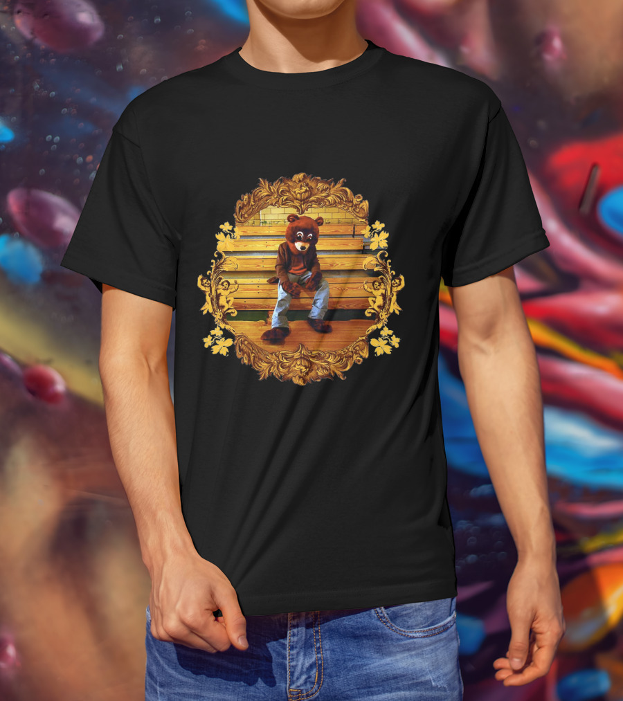 Kanye West The College Dropout Bear Sitting On Wooden Bleachers Gold Ornate Frame T-Shirt