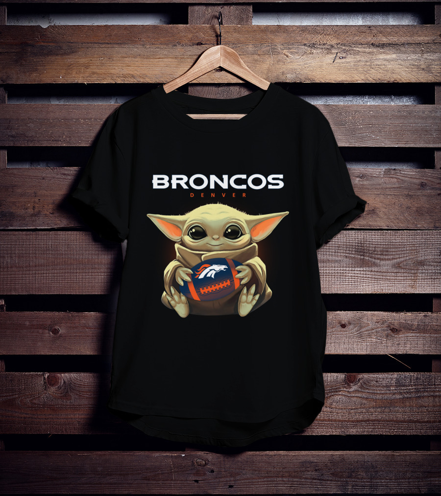 Broncos Denver Baby Yoda Holding Football T-Shirt