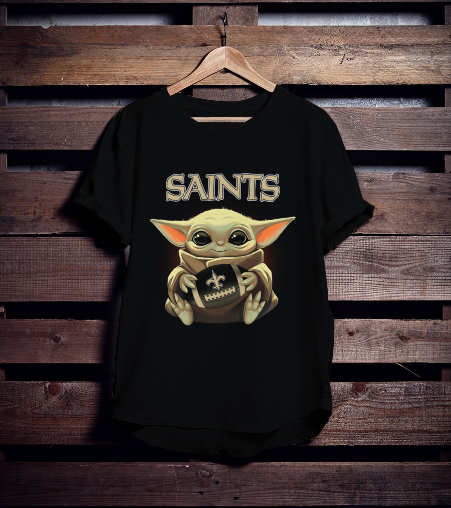Saints Baby Yoda Holding New Orleans Football T-Shirt