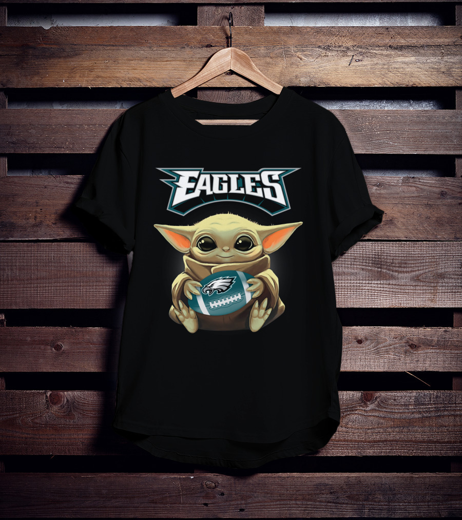 Eagles Philadelphia Baby Yoda Football Holding Eagles Logo Football T-Shirt
