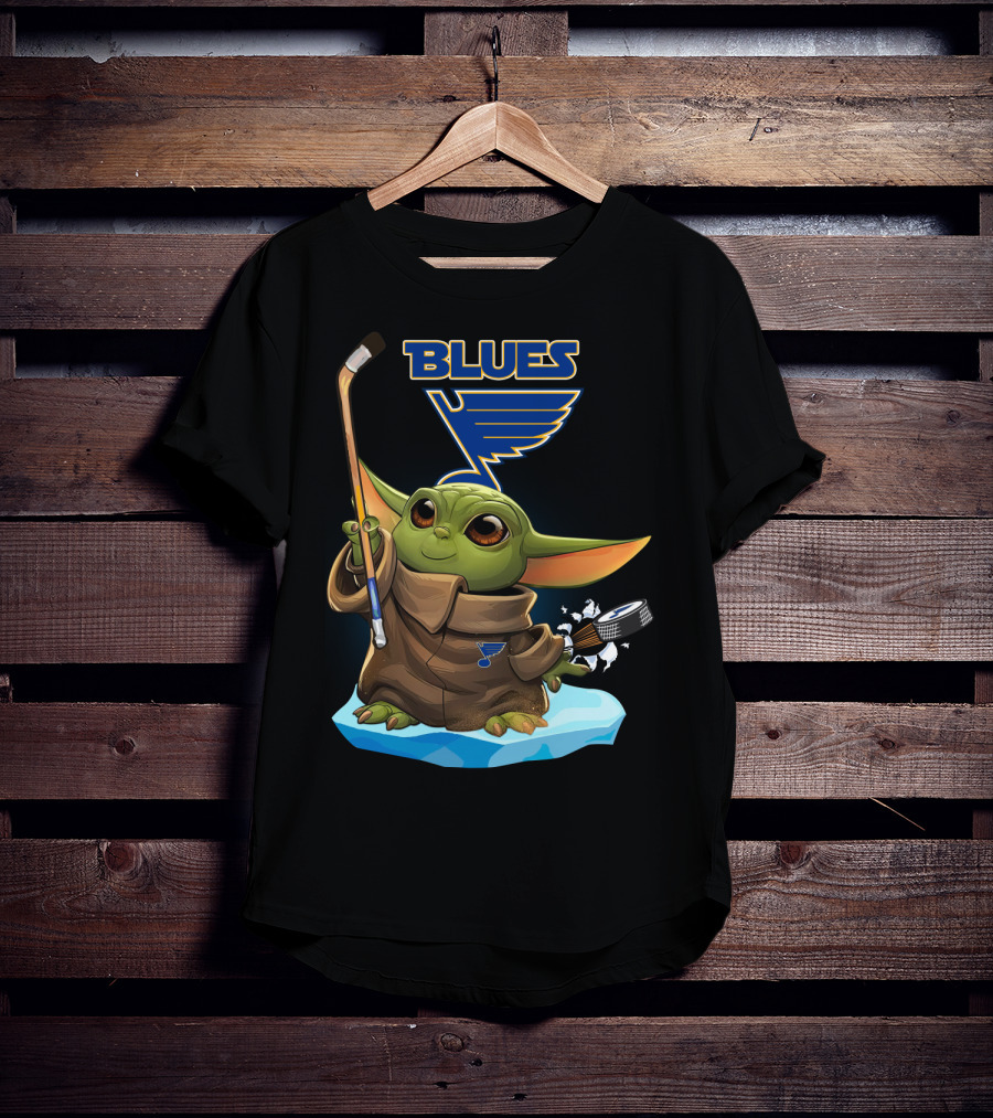 St Louis Blues Baby Yoda Hockey Stick Puck T-Shirt