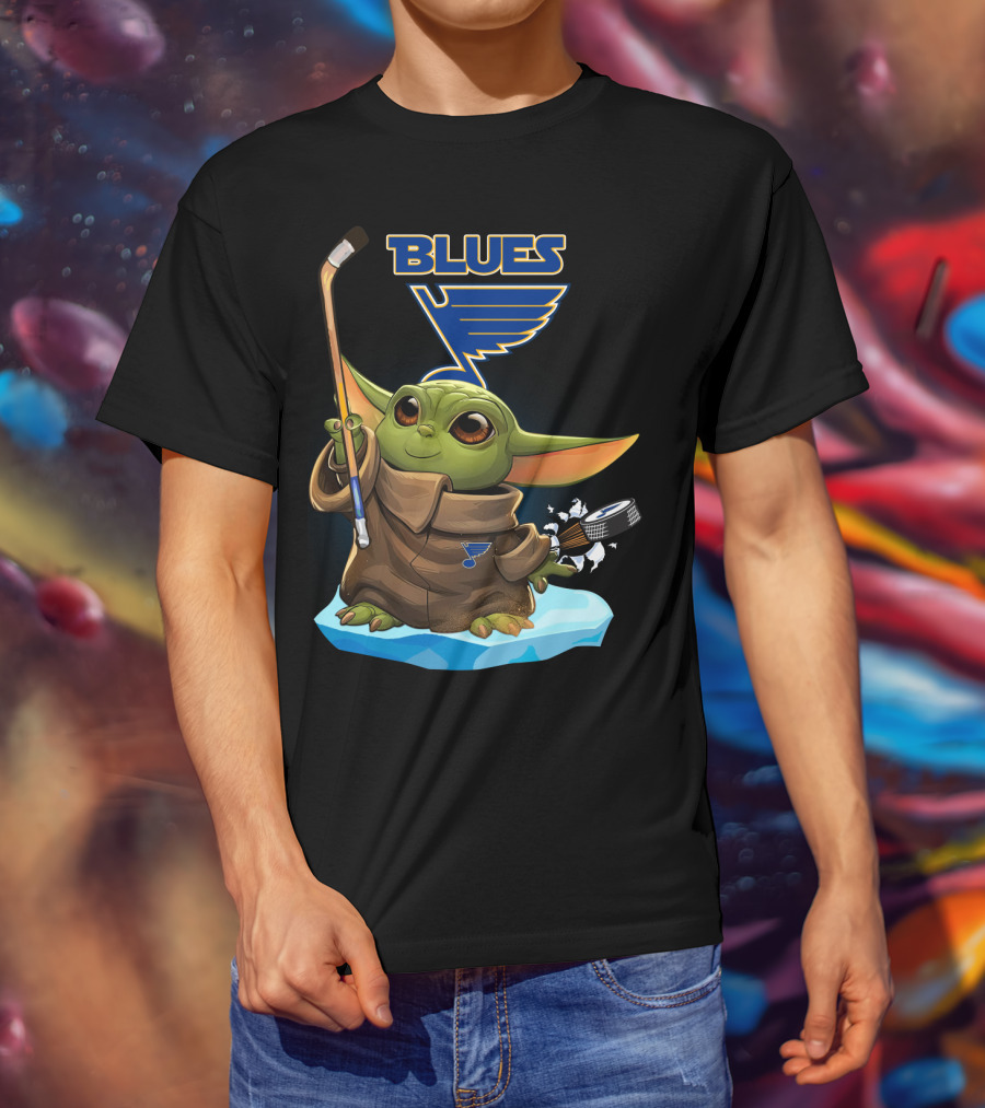 St Louis Blues Baby Yoda Hockey Stick Puck T-Shirt