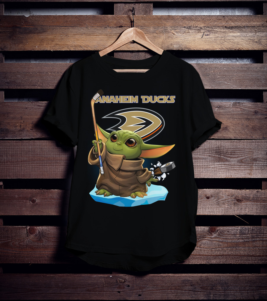 Anaheim Ducks Baby Yoda Hockey Star Wars Crossover Ice Rink Puck T-Shirt