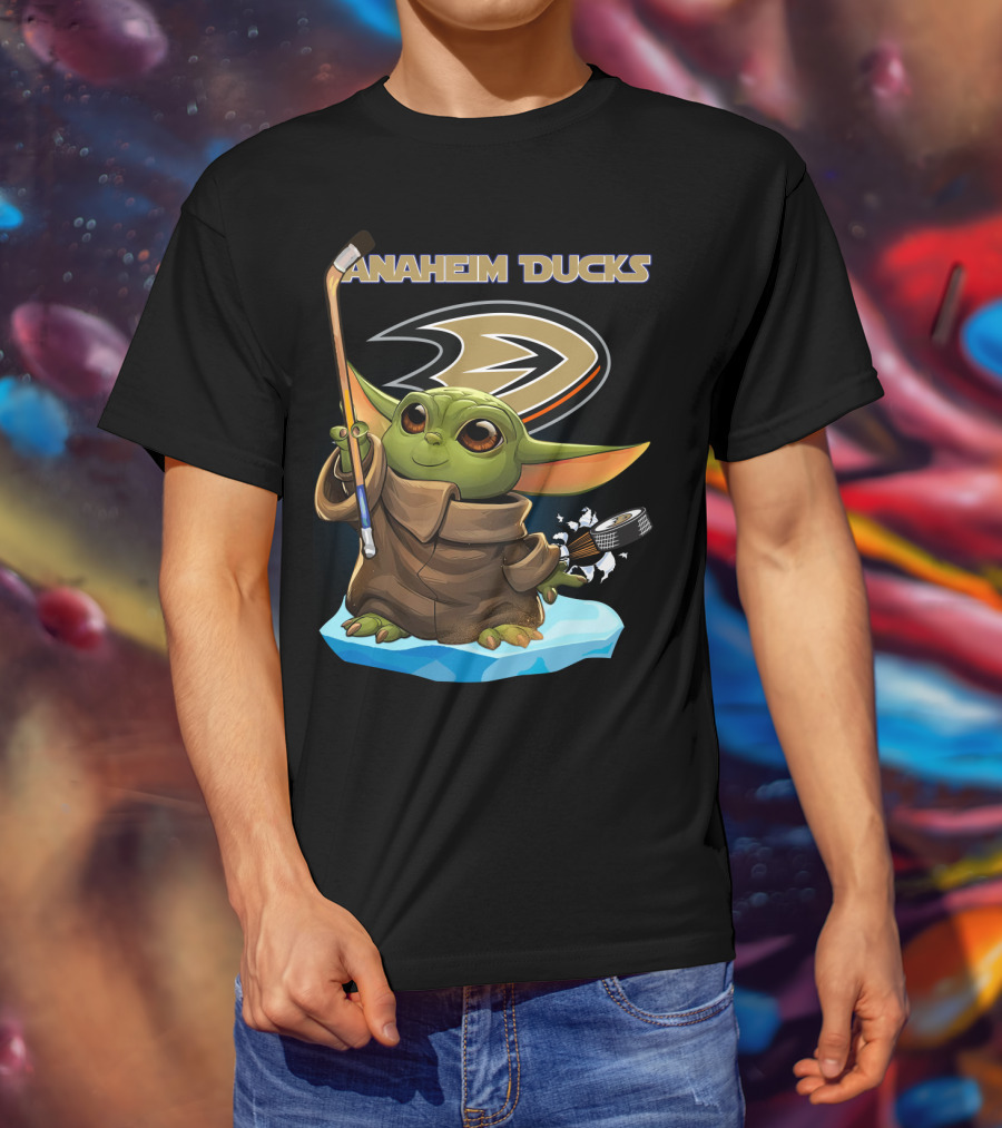 Anaheim Ducks Baby Yoda Hockey Star Wars Crossover Ice Rink Puck T-Shirt