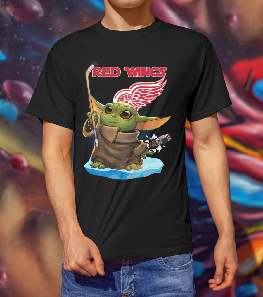 Red Wings Baby Yoda Hockey T-Shirt