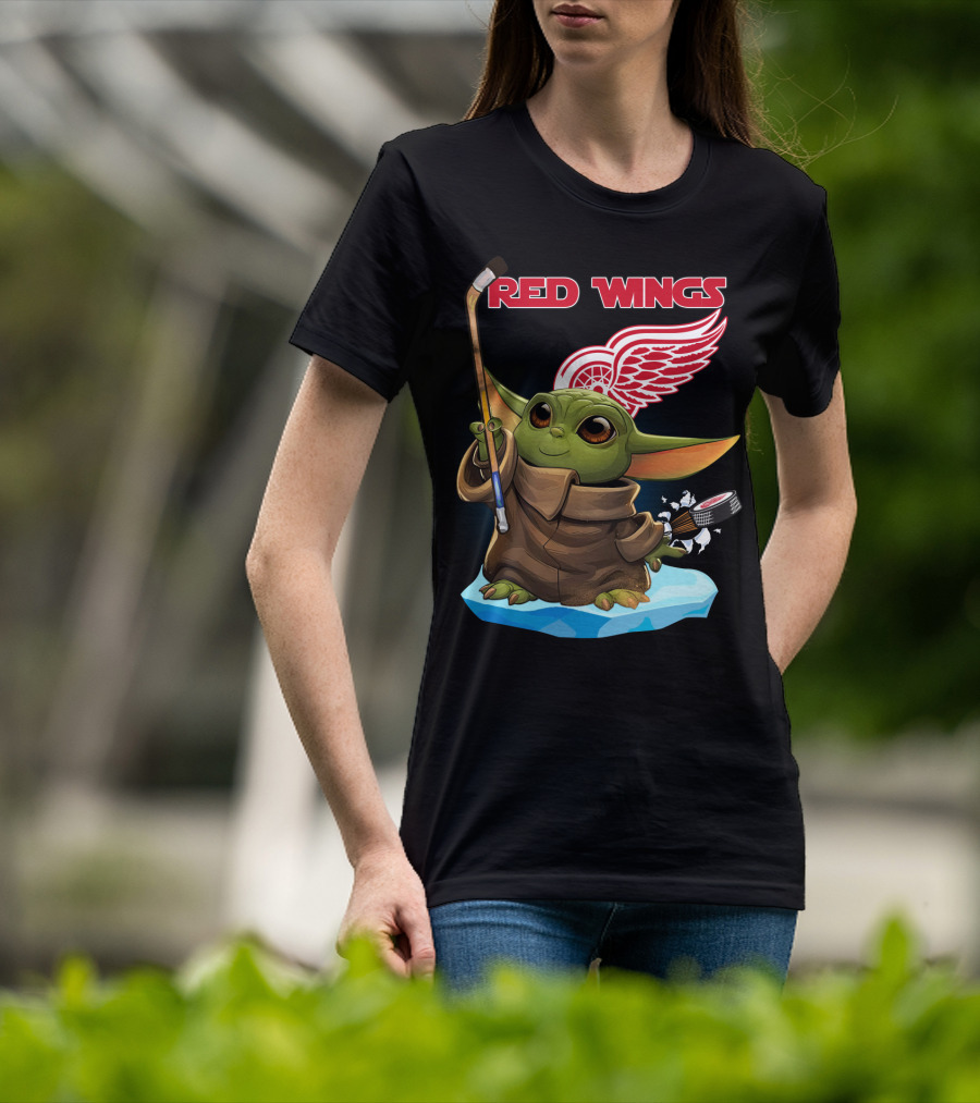 Red Wings Baby Yoda Hockey T-Shirt