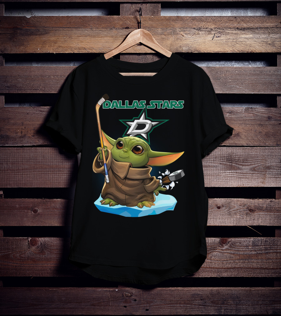 Dallas Stars Baby Yoda Hockey Nhl Star Wars Crossover T-Shirt