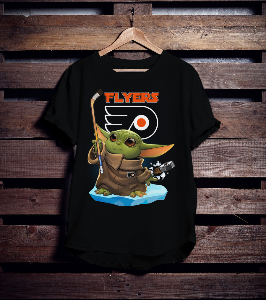 Philadelphia Flyers Baby Yoda Hockey Stick NHL Collaboration T-Shirt