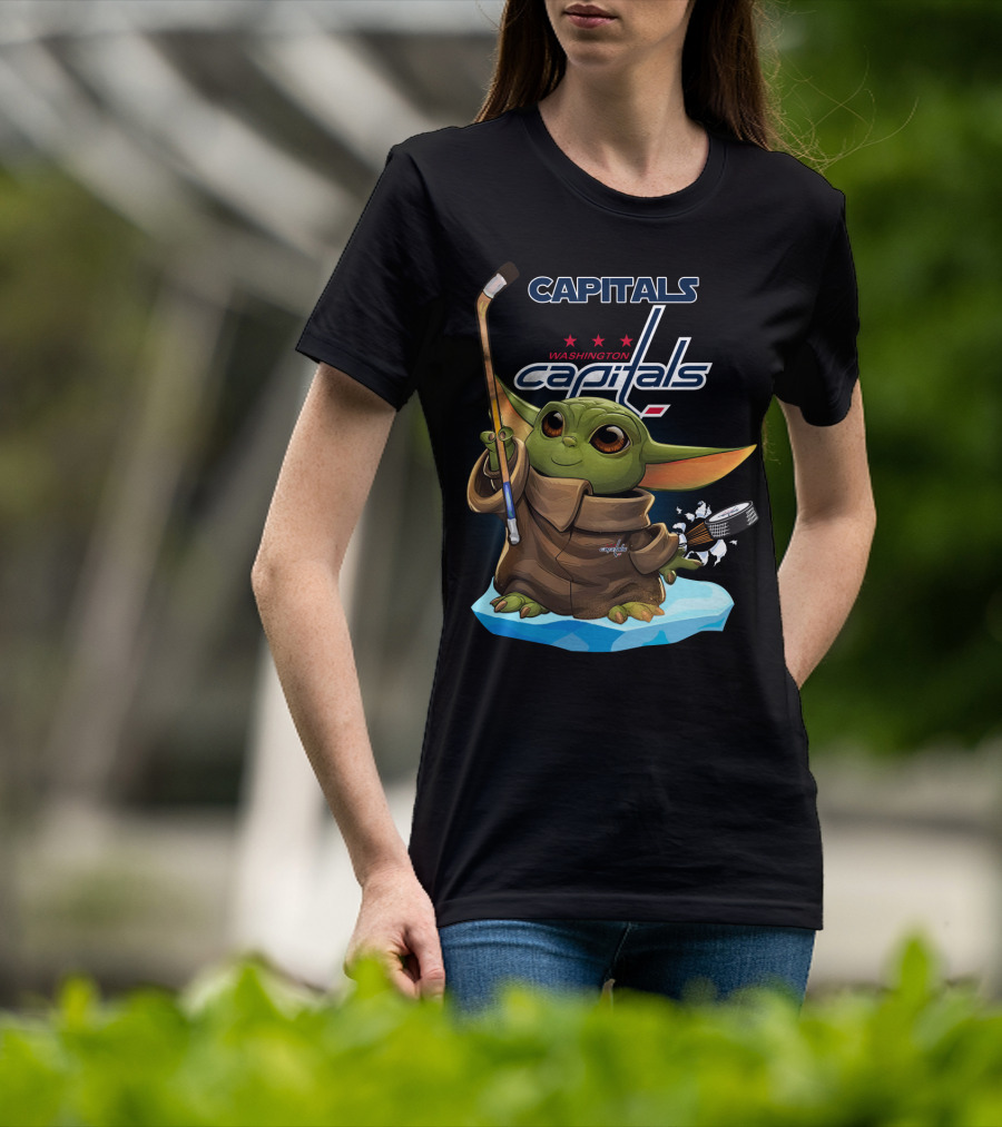 Washington Capitals Baby Yoda Hockey Sticks NHL Ice Skating Puck T-Shirt