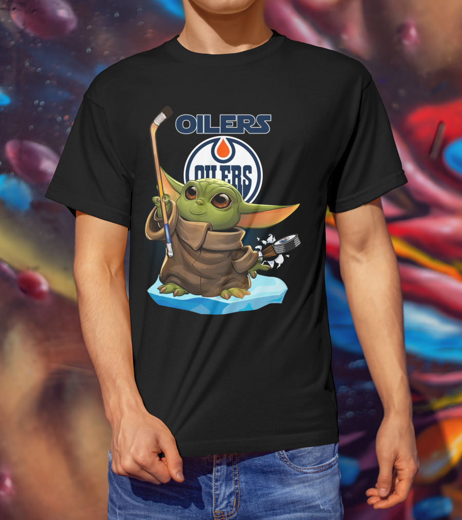 Oilers Baby Yoda Edmonton NHL Hockey Stick And Puck T-Shirt