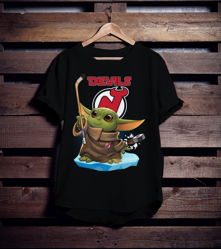 New Jersey Devils Baby Yoda NHL Hockey Stick Puck T-Shirt