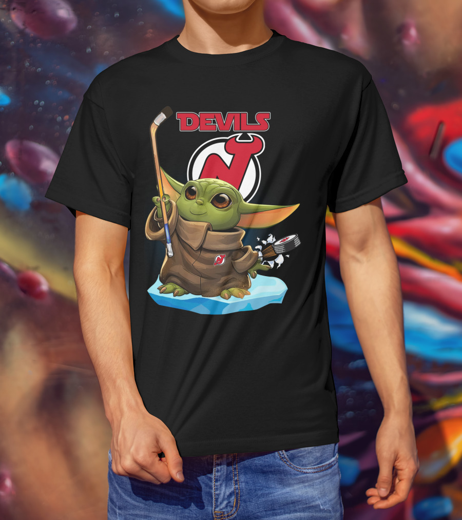 New Jersey Devils Baby Yoda NHL Hockey Stick Puck T-Shirt