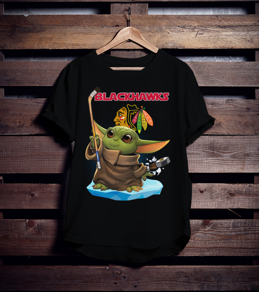 Blackhawks Baby Yoda Star Wars Hockey Crossover T-Shirt