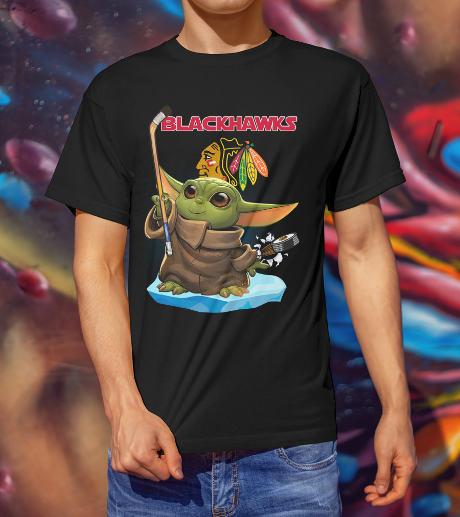 Blackhawks Baby Yoda Star Wars Hockey Crossover T-Shirt