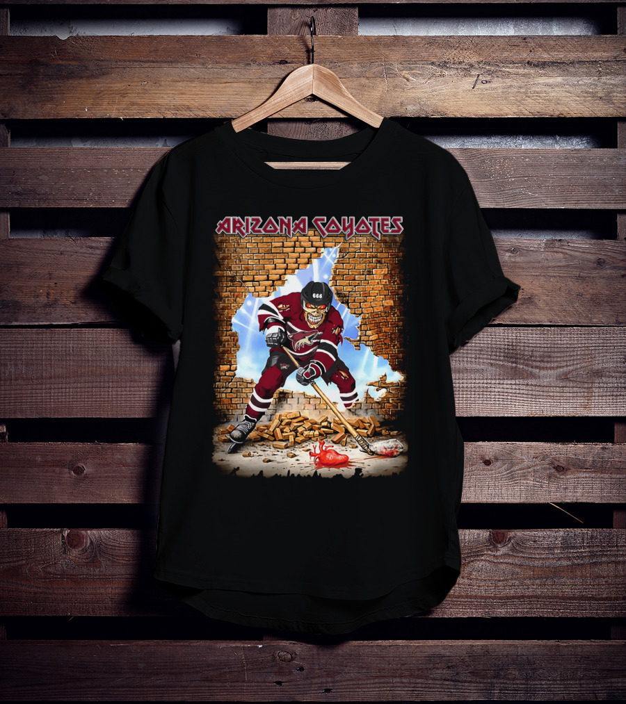 Arizona Coyotes Hockey Skeleton Player Breaking Through Brick Wall T-Shirt