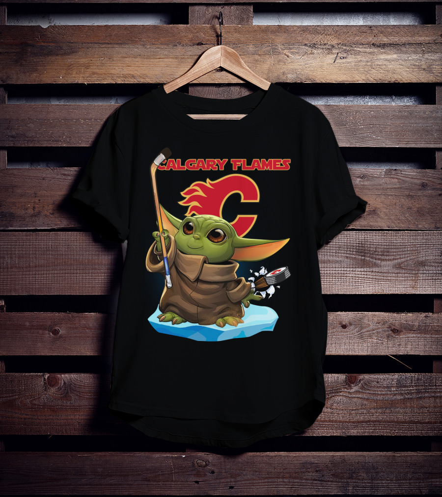 Calgary Flames Baby Yoda Hockey Puck T-Shirt