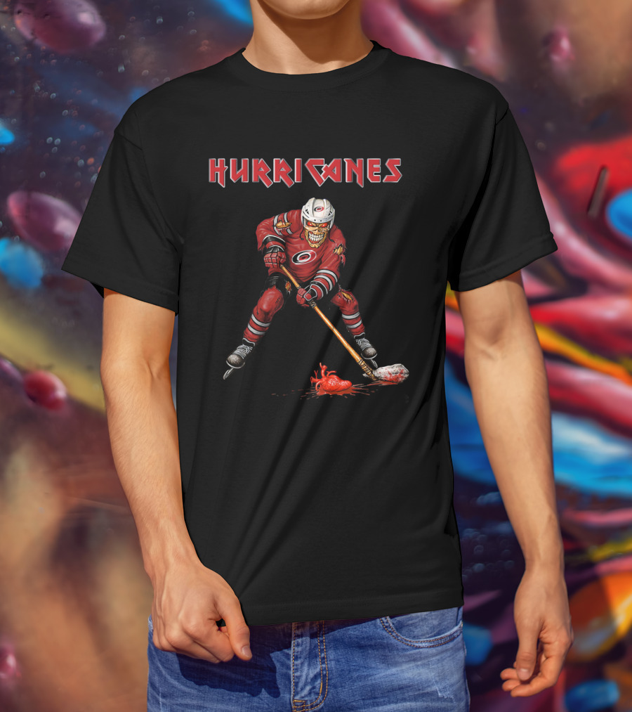 Hurricanes Hockey Skeleton Carolina Ice Horror T-Shirt