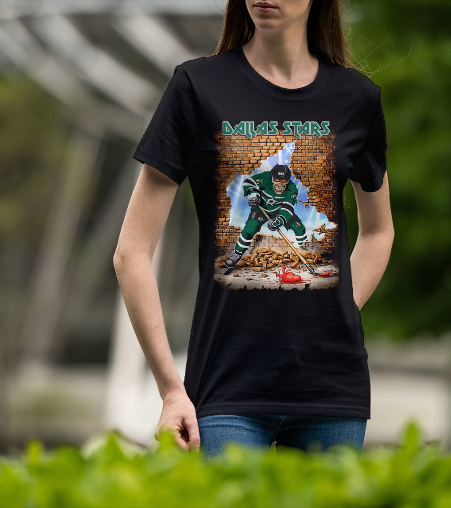 Dallas Stars Hockey Player With Broken Brick Wall And Heart T-Shirt