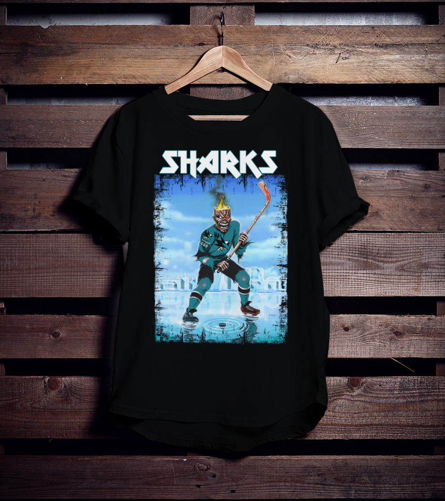 Sharks Fiery Hockey Player On Ice T-Shirt