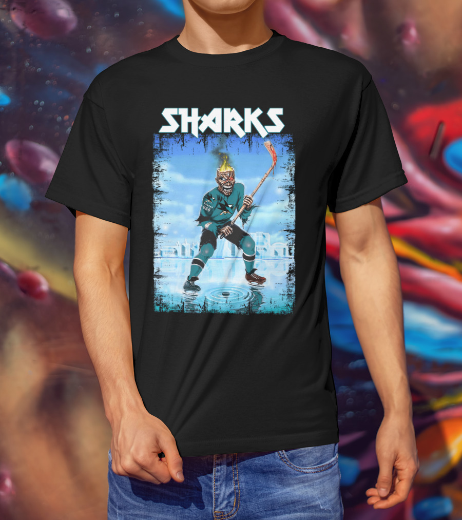 Sharks Fiery Hockey Player On Ice T-Shirt