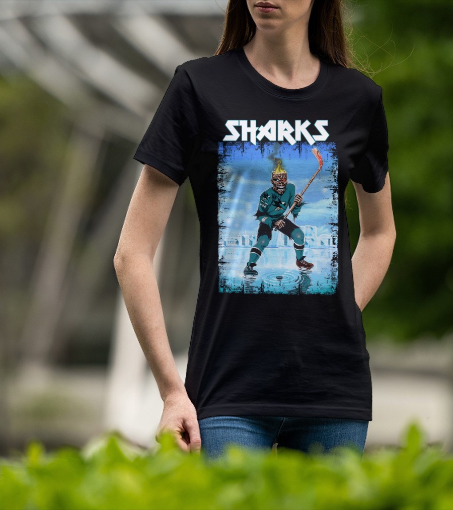 Sharks Fiery Hockey Player On Ice T-Shirt