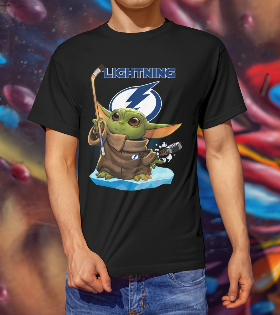 Baby Yoda Hockey Tampa Bay Lightning NHL Puck And Stick T-Shirt