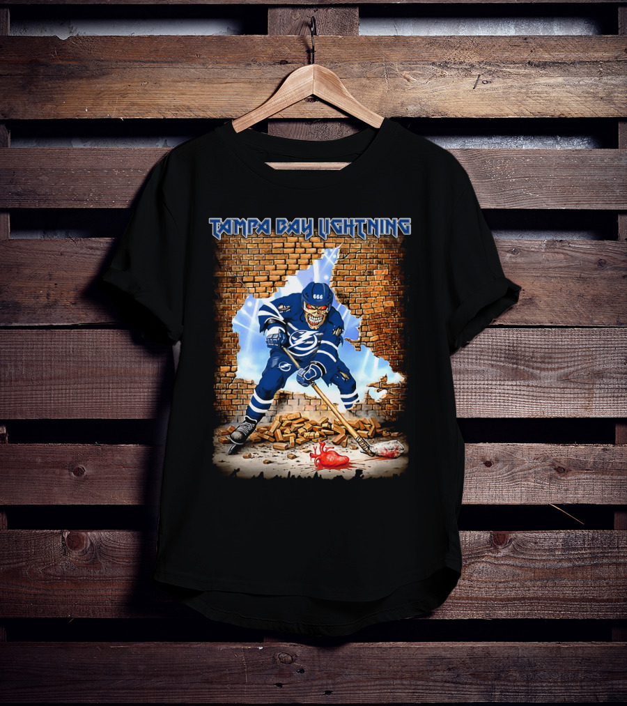 Tampa Bay Lightning Hockey Skeleton Breaking Brick Wall 666 T-Shirt