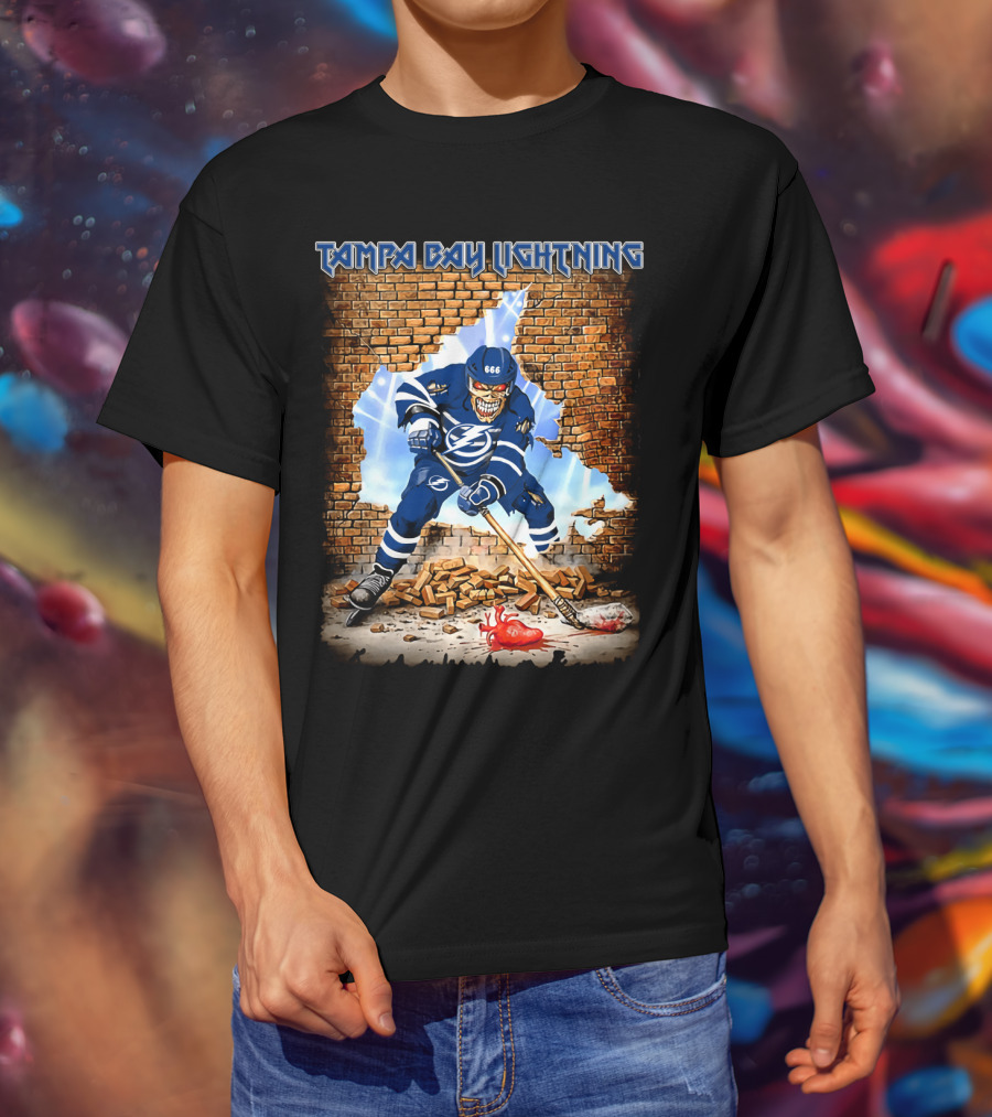 Tampa Bay Lightning Hockey Skeleton Breaking Brick Wall 666 T-Shirt