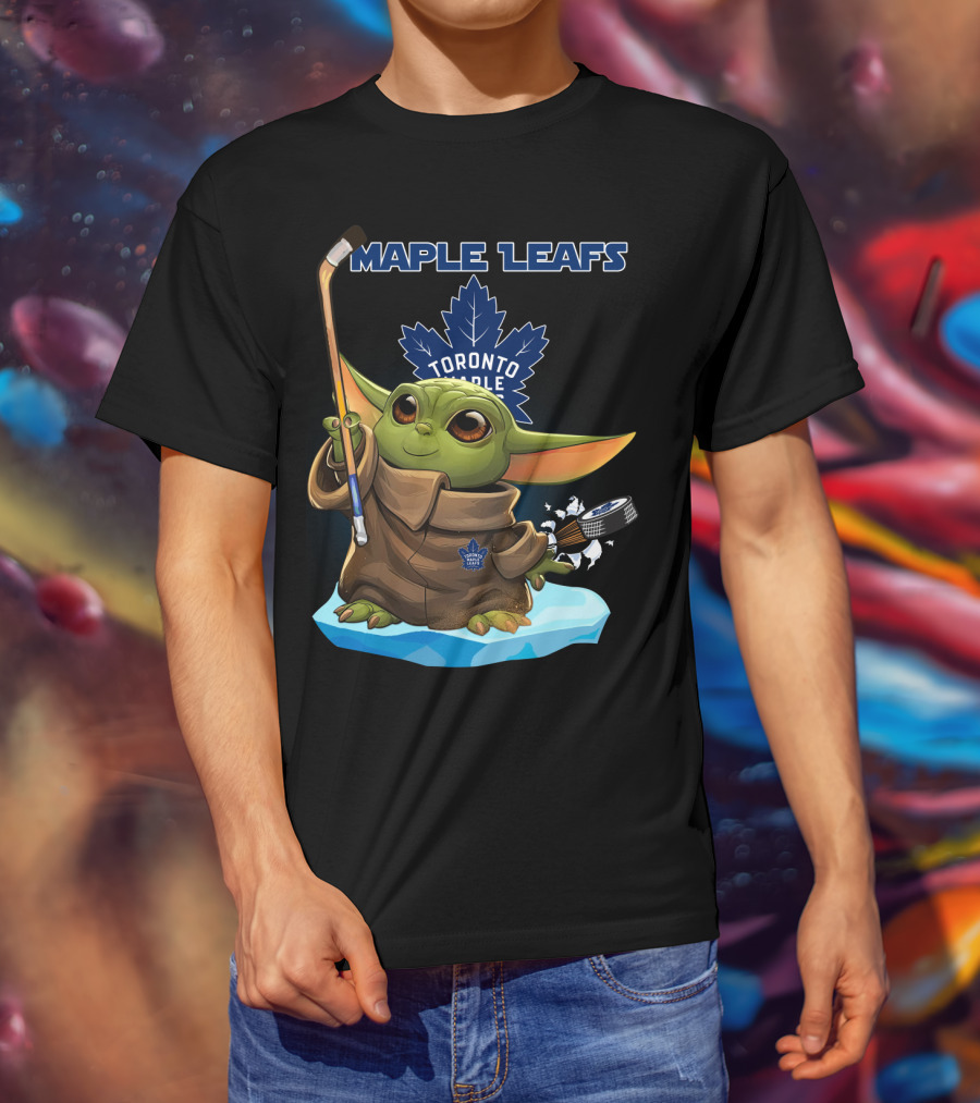 Baby Yoda Toronto Maple Leafs Hockey Star Wars Crossover T-Shirt