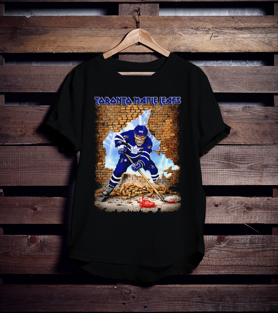 Toronto Maple Leafs Hockey Player Skeleton Breaking Brick Wall T-Shirt
