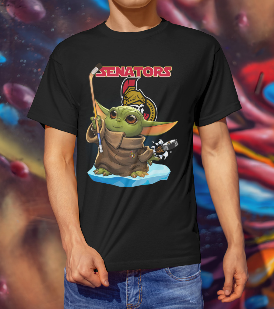Baby Yoda Ottawa Senators Hockey Crossover T-Shirt