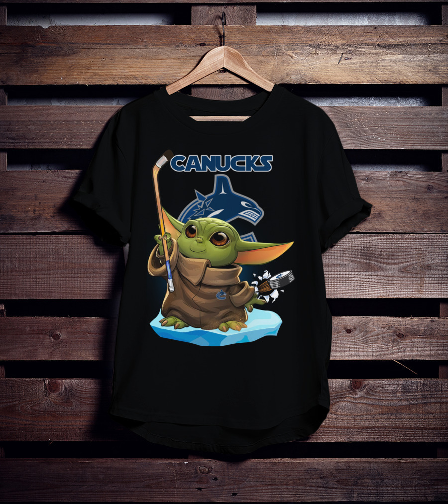 Canucks Baby Yoda Hockey Stick Puck Vancouver NHL T-Shirt