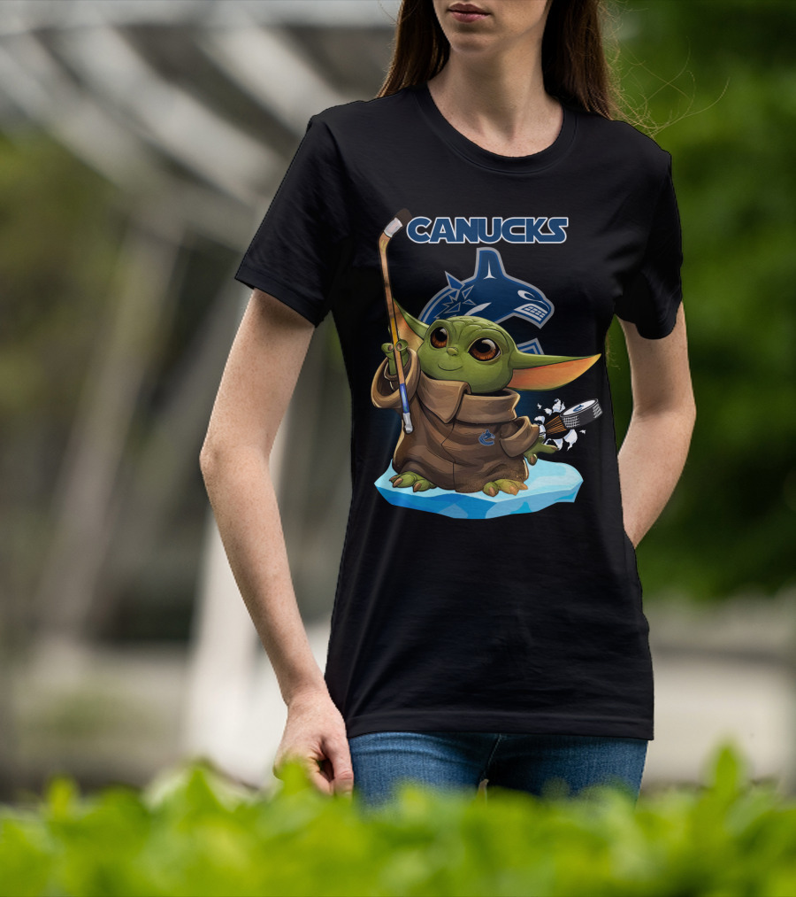 Canucks Baby Yoda Hockey Stick Puck Vancouver NHL T-Shirt