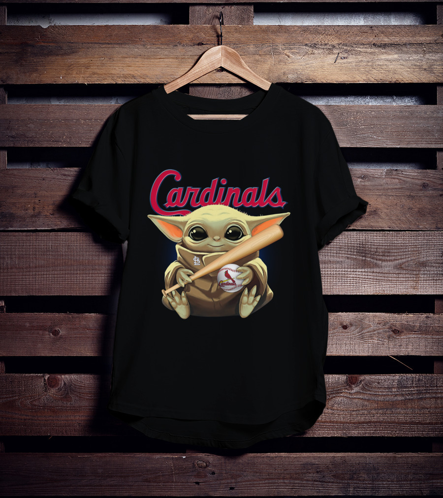 Cardinals Baseball St. Louis Baby Yoda With Bat And Ball T-Shirt