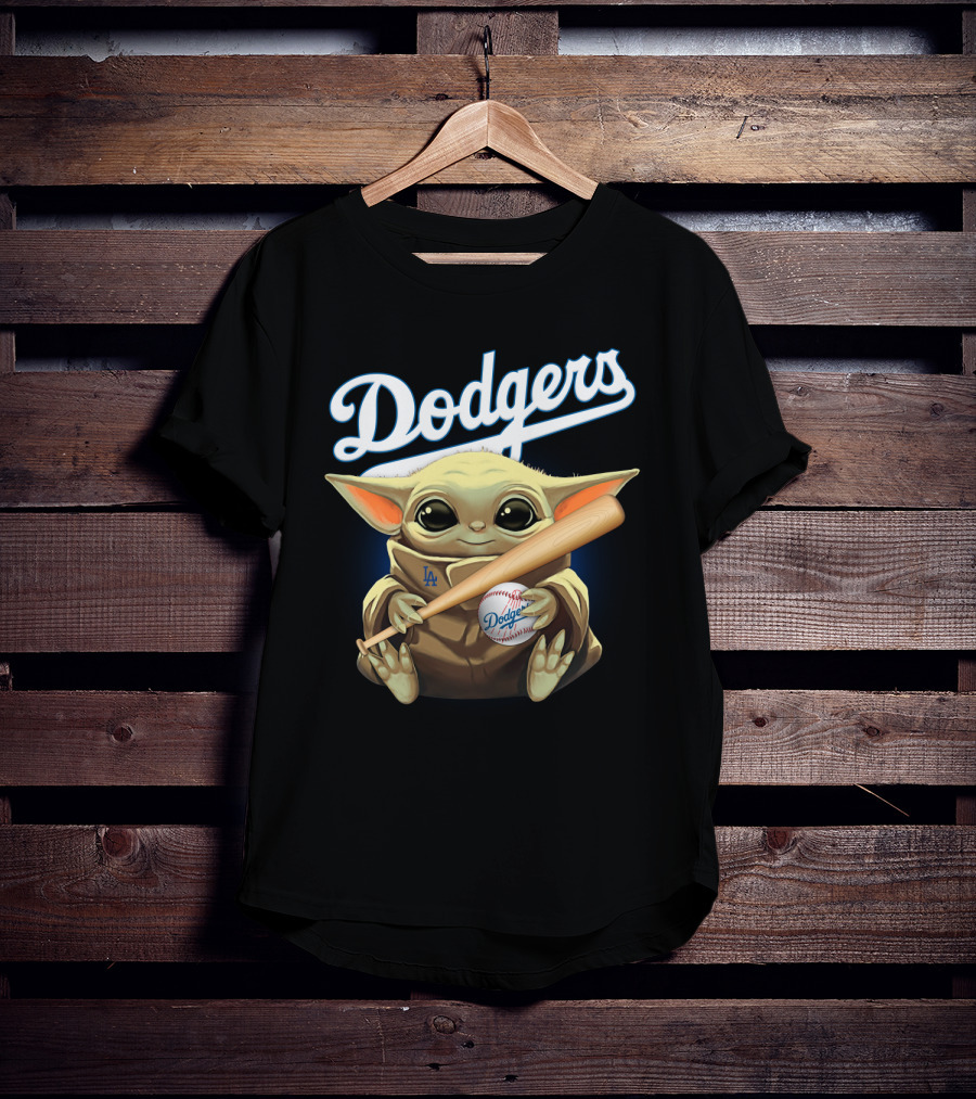 Los Angeles Dodgers Baby Yoda Baseball Bat And Ball T-Shirt
