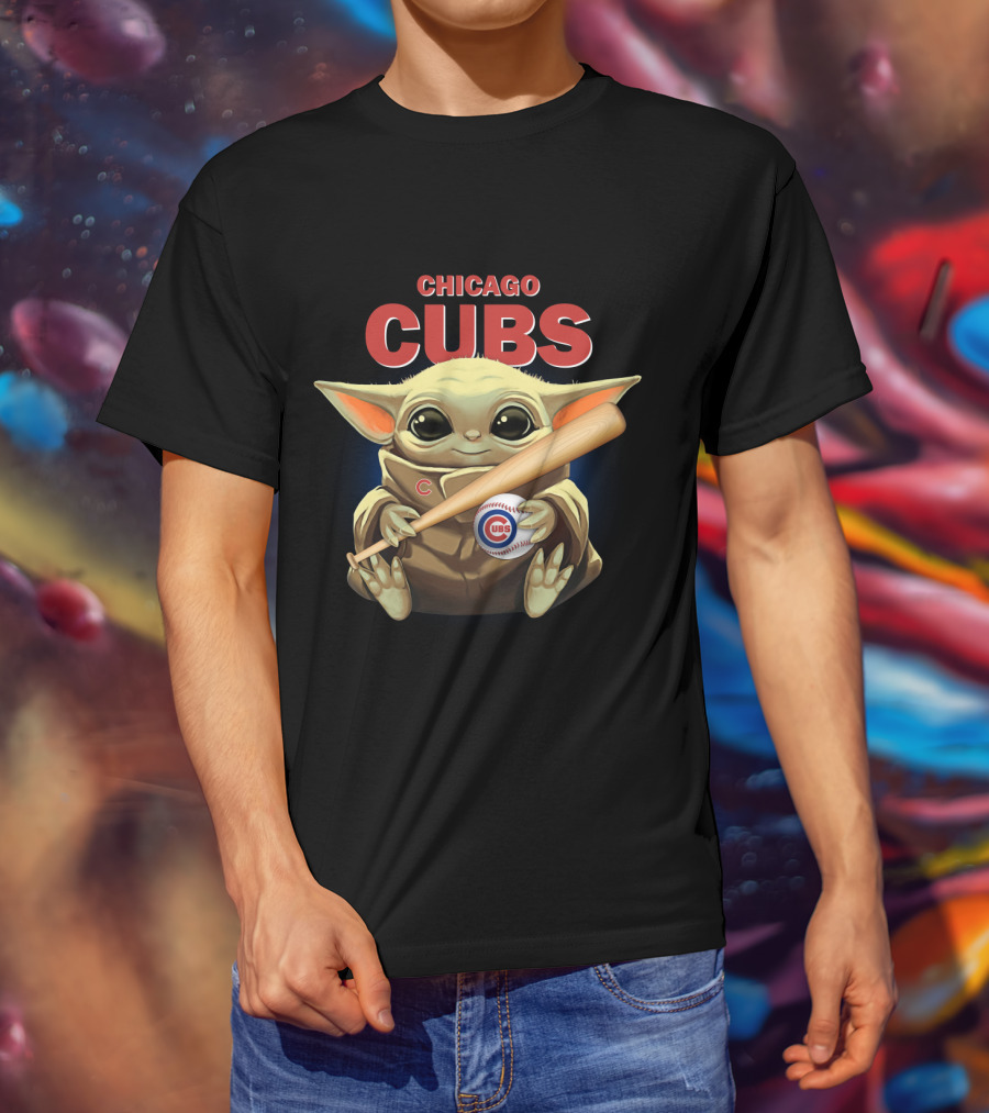 Chicago Cubs Baby Yoda With Baseball Bat T-Shirt