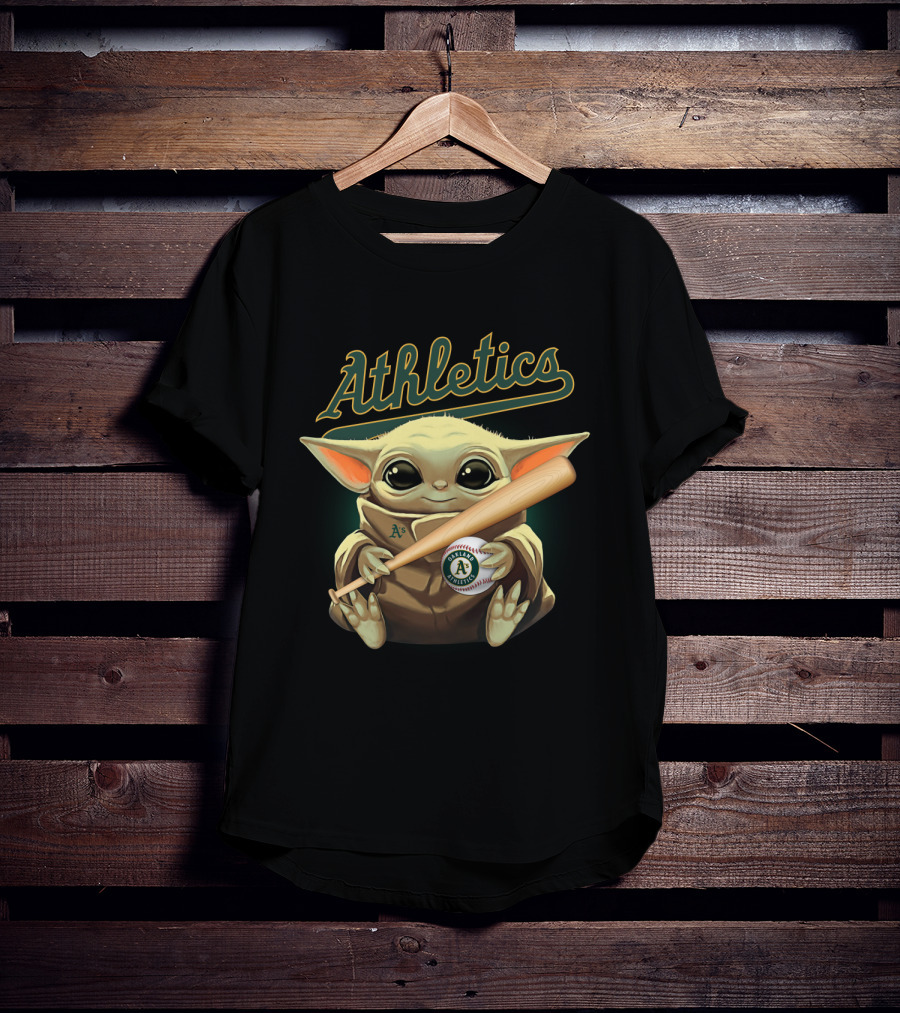 Athletics Baby Yoda Holding Baseball And Bat With Oakland A's T-Shirt