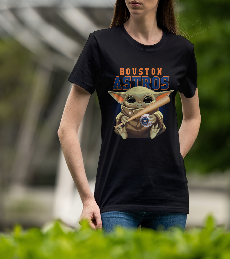 Houston Astros Baby Yoda Baseball Bat Holding T-Shirt