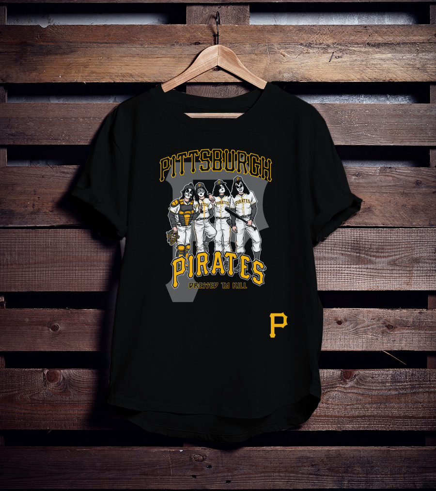 KISS Pittsburgh Pirates Dressed To Kill Baseball Rock Crossover T-Shirt