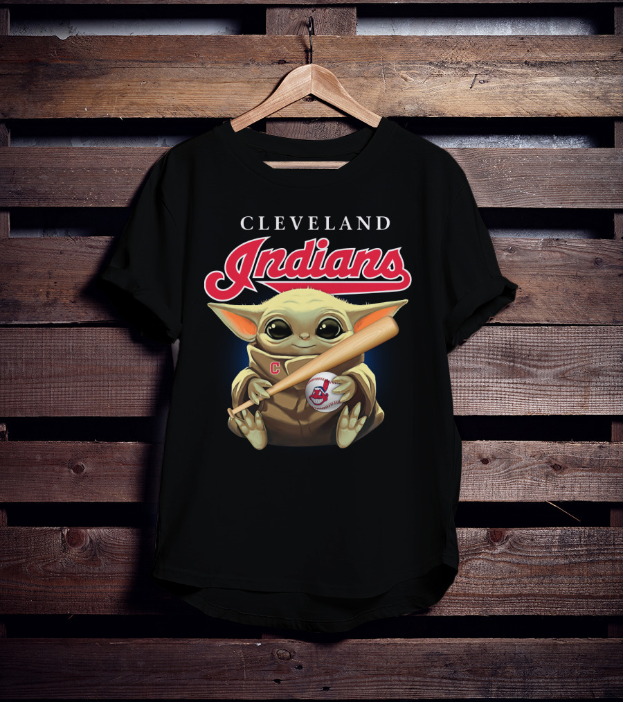 Cleveland Indians Baby Yoda Baseball Bat And Ball T-Shirt