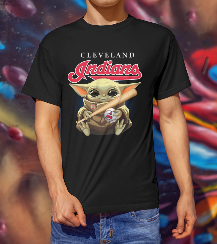 Cleveland Indians Baby Yoda Baseball Bat And Ball T-Shirt