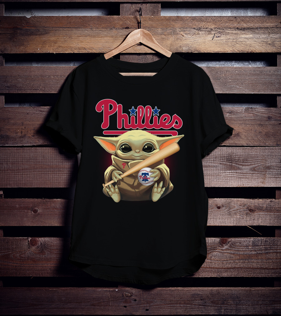 Phillies Baby Yoda With Bat And Baseball T-Shirt