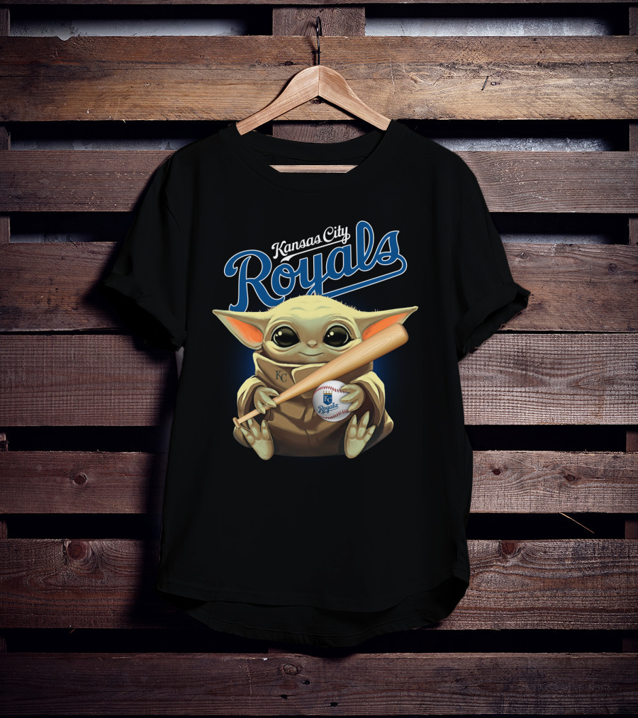Kansas City Royals Baby Yoda Baseball Bat And Ball T-Shirt