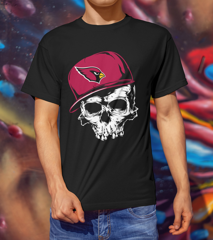 Arizona Cardinals Skull With Logo Cap T-Shirt